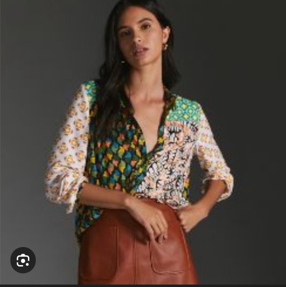 Anthropologie Maeve Colorful Patchwork Buttondown